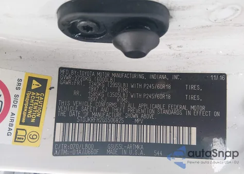 2016 Toyota Highlander Xle V6 из США, поврежденный, VIN 5TDJKRFH2GS506825